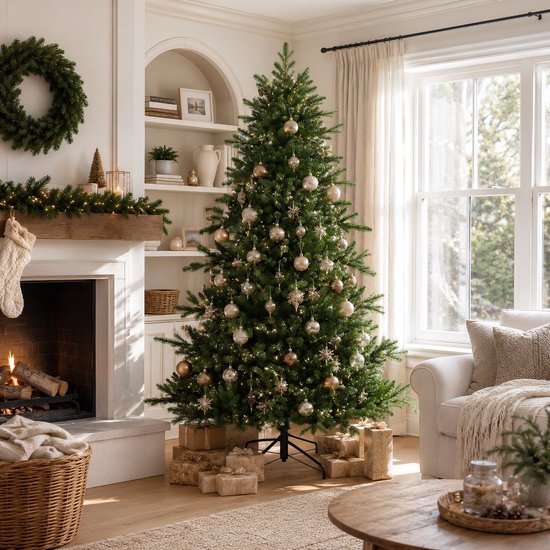 Black Box Trees Brampton Baum – Weihnachtsbaum in natürlicher Form – Weihnachtsdekoration für Wohnzimmer und Büro – Kunstbaum mit PE-Nadeln – Höhe 230 x Durchmesser 147 cm – Grün