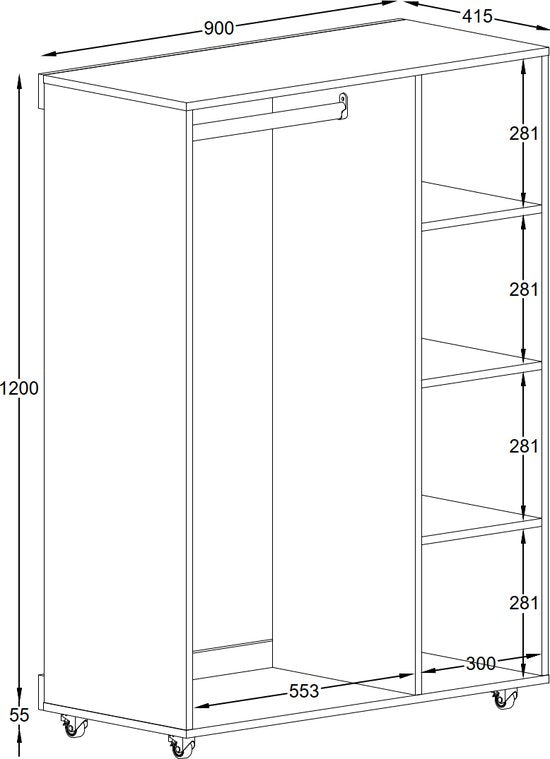 Kleiderschrank auf Rädern hängenden Abschnitt Regale - auf Rädern Lagerung Schrank - speichern Kleidung Schuhe