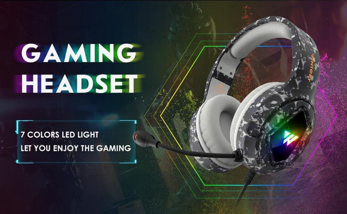 WINTORY M1 RGB light Gaming-Headset mit Stereomikrofon für PS4/PS5 Laptops-Xbox One - Camouflage Schwarz
