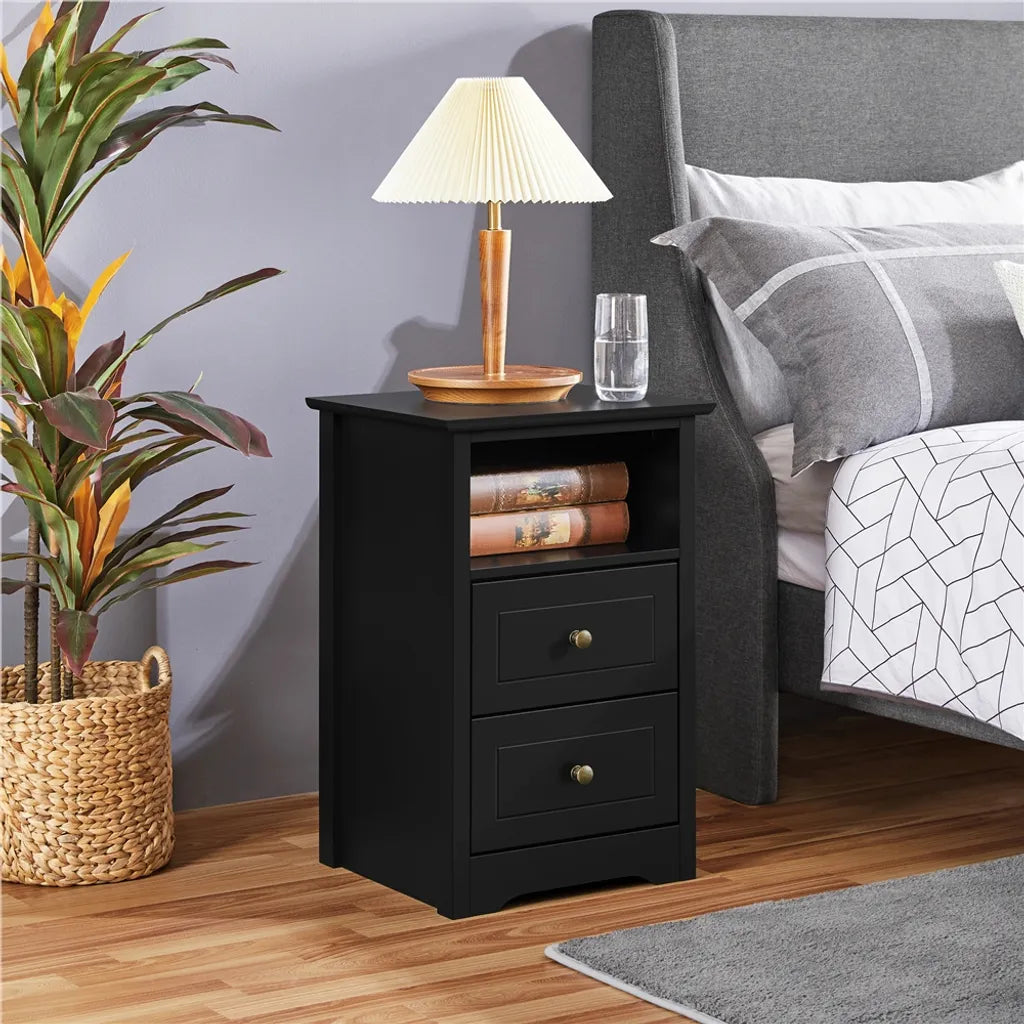 Yaheetech Nachttisch mit 2 Schubladen und Ablagefach – Schwarz – 40 x 35 x 60 cm
