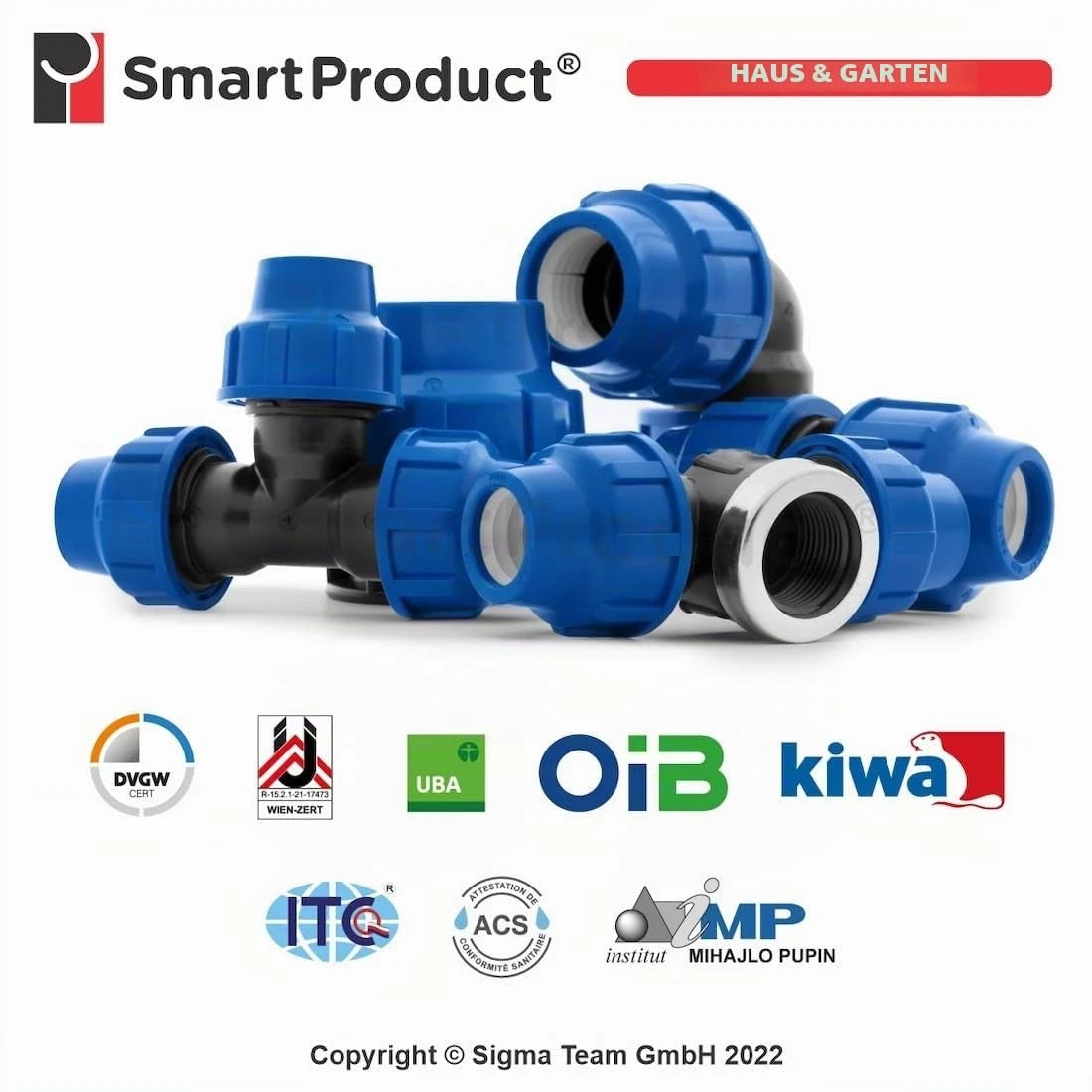 SmartProduct PE-Rohr, gerades Verbindungsstück, 32 mm, 2 Stück – Schwarz & Blau – Polypropylen