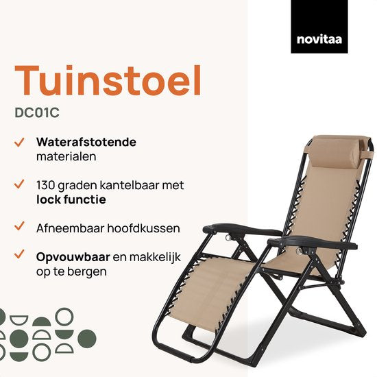Novitaa klappbare Gartenstühle - 30°-90° verstellbar - Liege Garten - Metall - Creme