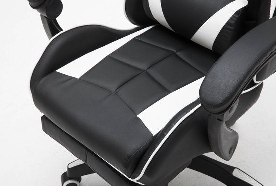 VDD Game Chair - Ausziehbar - Max. 110kg - Inkl. Nackenkissen - 128 x 63 x 50cm - Schwarz & Weiß