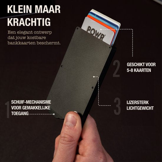 POWR Kartenetui, ausziehbar, schwarz – Schutzhülle für Bankkarten für Herren mit Diebstahlschutz – RFID-Technologie – Platz für 5 Bankkarten und bis zu 8 Visitenkarten – Kartenetui aus Aluminium für Herren – Anti-Skim