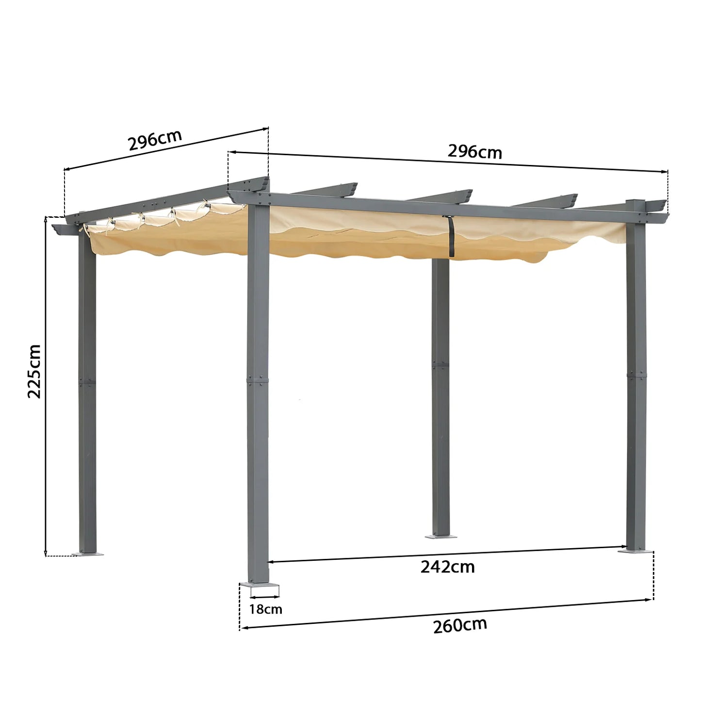 Angel Living Aluminium-Pergola 3×4 m Beige – Verstellbares Polyester-Dach, Dachrohre aus Stahl, pulverbeschichtet