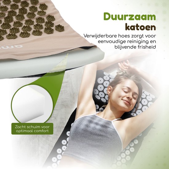 Amati Blue Lotus Nail Mat - mit Kissen - Massage Roller & Ball - Akupressur Matte - Shakti Mat - Beige