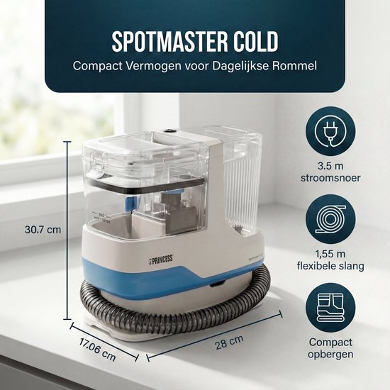 Princess Teppichreiniger – Tragbarer Fleckenentferner – Möbelreiniger – inkl. 3 Aufsätze – 1100 ml – Leistungsstarker Staub- und Fleckenentferner – Geeignet für Sofas, Möbel, Teppiche und Autos – Selbstreinigend – Spot Master 332013
