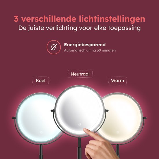Fraay® XXL Make-up-Spiegel mit LED-Beleuchtung – 10-fache Vergrößerung – Vergrößerungsspiegel mit Licht – Wiederaufladbar – Rasierspiegel – Badezimmerspiegel – Schwarz