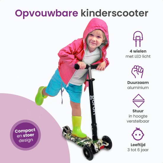 Gofun Kids' Scooter - Leuchtende Räder - Zusammenklappbar - Stufe 3-8 Jahre - Verstellbar - Rutschfest - 85 x 58 x 23 cm - Schwarz