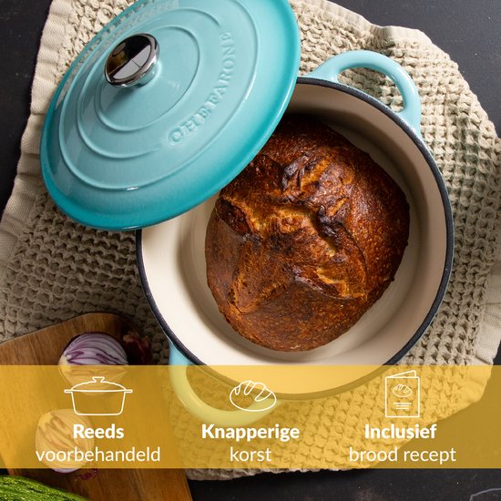 Chefarone Gusseisenpfanne 4,7 l – PFAS-frei – Bratpfanne inklusive Deckel – Für alle Herdarten geeignet – Blau emailliert