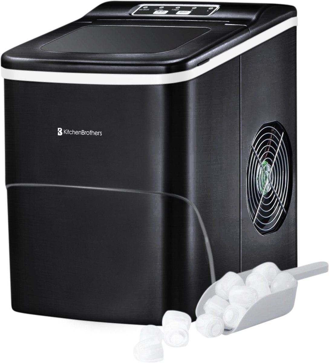 KitchenBrothers Eiswürfelbereiter - 2 Liter - Mit Eisportionierer - Schwarz