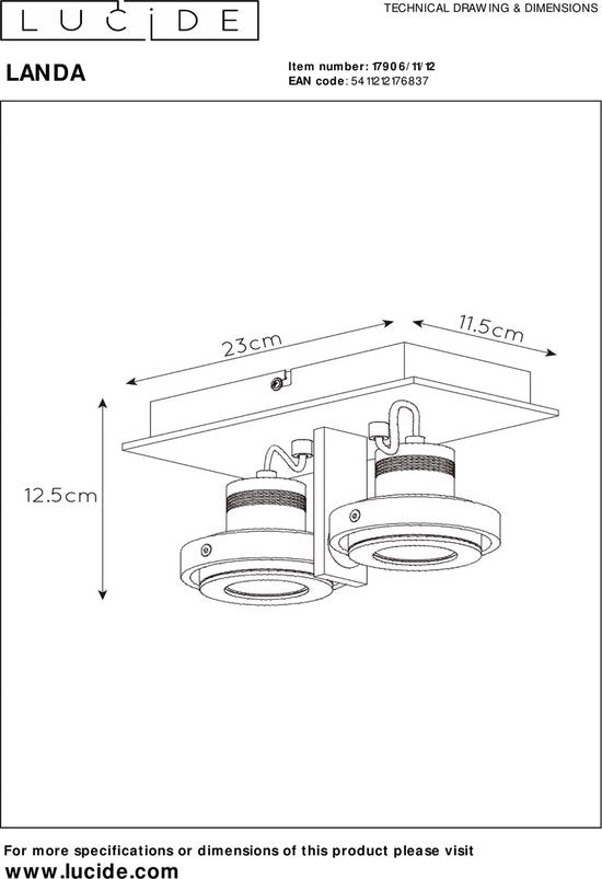 Lucide LANDA Deckenstrahler – LED „Dim to warm“ – GU10 – 2×5 W, 3000 K/2200 K – Mattchrom