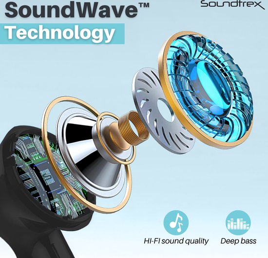 Soundtrex X-Pro Wireless Earphones - Bluetooth Ohrhörer - Earpods kabellos - LED-Anzeige - Bluetooth 5.3 - Schwarz