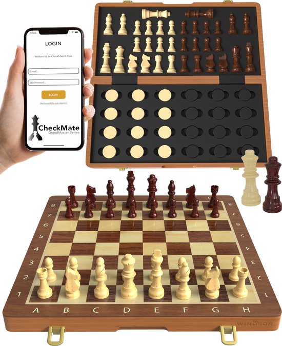 Windsor Schachbrett mit Schachfiguren - Dame - 40 cm - Anmerkungen - Schachset - Magnetisches Schachset - Holz