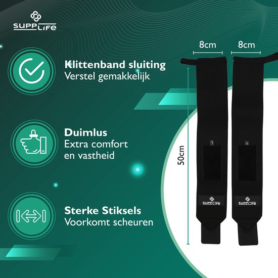 Supplife Handgelenkband für Fitness & CrossFit – 2 Stück – Wrist Wraps – Krafttraining – Handgelenkbandage – Schwarz
