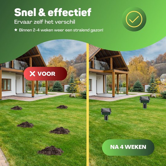 Vulpes Goods® Repellent - Mole Repellent - 4 Stück - Mouse Repellent - Mole Repellent - Funktioniert mit Solarenergie - Wasserdicht - Tierfreundlich - Sauberer Garten, Rasen oder Grundstück!