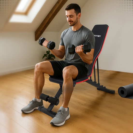 Fitby Fitness Bench - Haltegriffbank - Bankdrücken - Trainingsbank - verstellbar - 150 kg Belastbarkeit - faltbar - schwarz