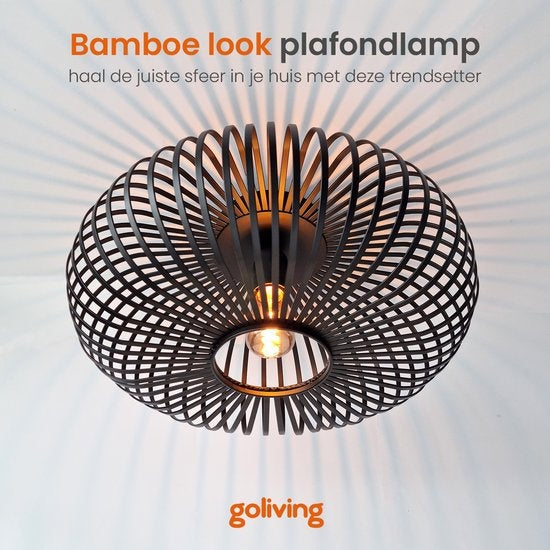 Goliving Deckenleuchte - Deckenleuchte - E27 - Metall - Bamboo Look - Ã˜ 40 cm - Schwarz
