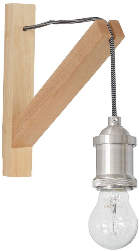 Wandleuchte Mexlite Dion 7787BE, braunes Holz, 30 x 28 cm, mit Ein-/Aus-Schalter, für den Innenbereich, im Skandi-Stil