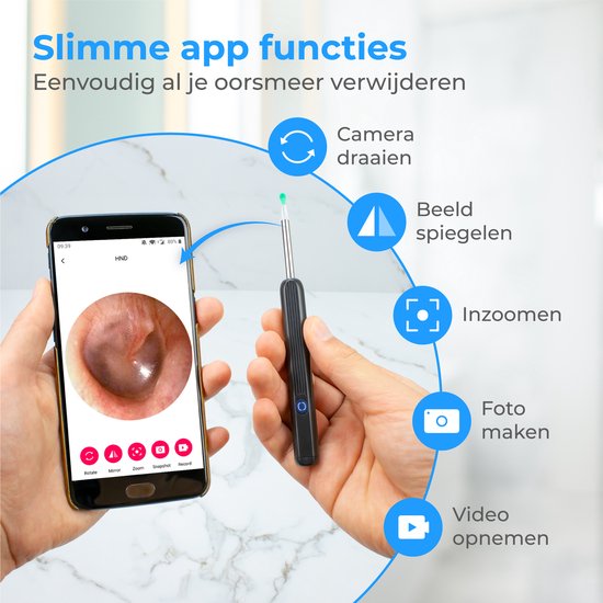 Nuvance - Ohrenschmalz-Entferner mit Kamera-App - Ohrreiniger - Ohrreinigungsset - Ohrenspritze - Ohrenkratzer - inkl. Reinigungsset