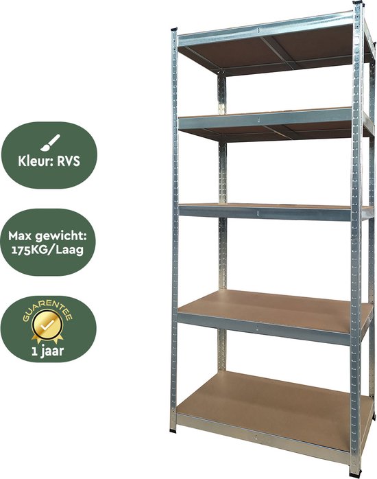 BRASQ Metallregalschrank - Lagerregal - Wandschrank - Lagerschrank 180x90x40cm - 5-Lagen-Schrank 175 KG/Fach - 875 KG max