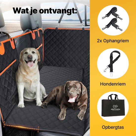 Jake und Jacky Hundedecke XXL mit Rücksitzverlängerung - Autoteppich Hund mit hartem Boden - Autoschutzdecke - Hundedecke - Inklusive Auto-Matte & Aufbewahrungstasche