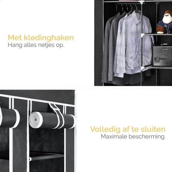 Goliving Faltgarderobe - Garderobenschrank - Kleiderschrank - Stoff-Faltschrank - Campingschrank - 175x150x44 cm - Schwarz