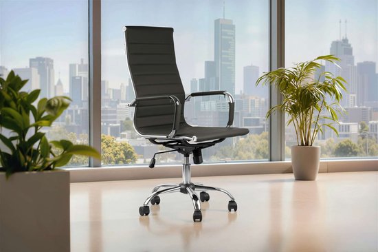 Feel Furniture – Luxuriöser Bürostuhl – Hohe Rückenlehne – Dunkelgrau mit silbernem Gestell