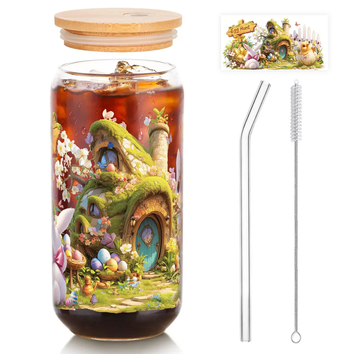 Alphynix Osterbecher mit Deckel und Strohhalm – Märchen-Design – 500 ml – mehrfarbig