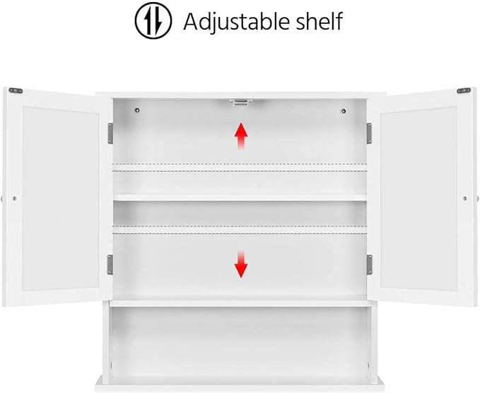 Yaheetech Badezimmerspiegelschrank mit 2 Spiegeltüren und offenem Stauraum – Weiß