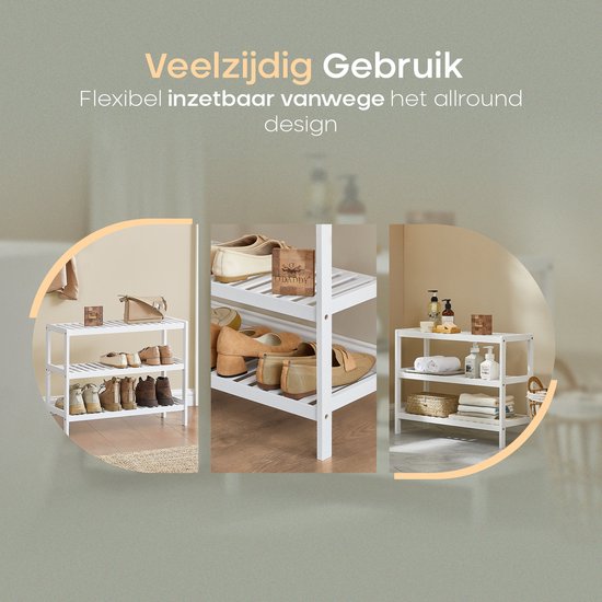 O'DADDY® Schuhregal - Schuhbank - Flurbank - Schuhschrank - Schuhaufbewahrungssystem - Schuhschrank - 3 Lagen - für 12 Paar - Multifunktionsregal - Bambus - Weiß - 70 x 28 x 45 cm