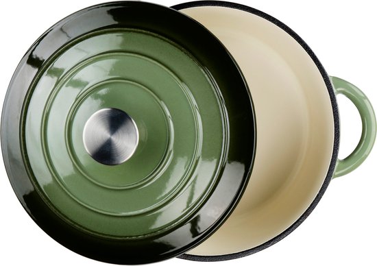 alpina Gusseisen-Kasserolle mit Deckel - Auflaufform ⌀ 24 cm - Alle Wärmequellen - Grün