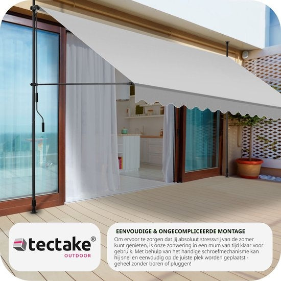 tectake - Klemmmarkise - Markise - Sonnendach - Verstellbar - Klemmmarkise - Balkonmarkise - 400 x 180 cm - hellgrau - Markise - 404970
