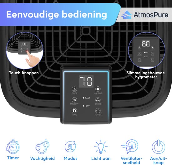 AtmosPure® Luftentfeuchter AirDry Elite - 12 l pro Tag - Waschtrockenfunktion - Luftreiniger perfekt für Waschküche, Bad, Wohnzimmer und Keller - Schwarz - Luftentfeuchter