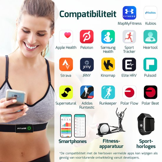 FITAGE Heart Rate Monitor XL HRM-DUAL - Herzfrequenzmessband mit Bluetooth und ANT+ Sensor - wiederaufladbare Batterie