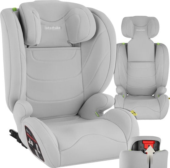 tectake® Autokindersitz i-Size Approved - ISOFIX Autositz bis 36 kg - Sicherheit und Komfort für Kinder- YB805A - hellgrau