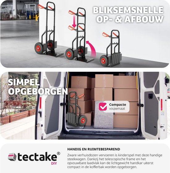 tectake - Trolley bis 100kg - Transportwagen - robust mit ausziehbarem Rahmen.