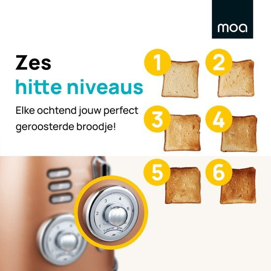 MOA Retro-Toaster - 6 Heizstufen - 2 extra breite Schlitze - 850W - Aufwärm- und Auftaufunktion - Schwarz - T3C