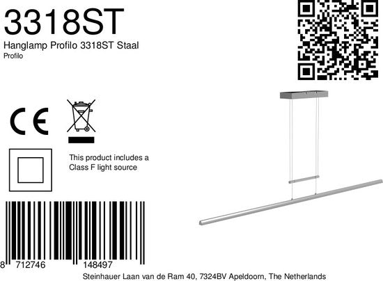 Hängeleuchte Profilo 3318ST von Steinhauer aus Stahl, 150 cm breit, höhenverstellbar von 110 bis 170 cm, 2100 Lumen, modernes Design für den Innenbereich