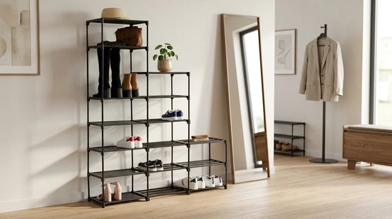 Modulares Schuhregal mit 8 Ebenen für 32 Paar Schuhe Five® – Schwarz – Einfach zu montieren
