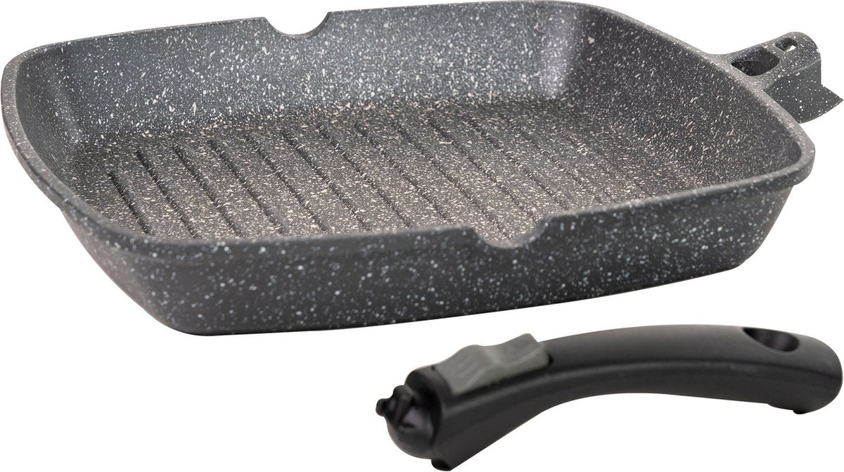 Coninx Grillpfanne 28CM - Steakpfanne - Abnehmbarer Griff - PFAS-frei - Grau
