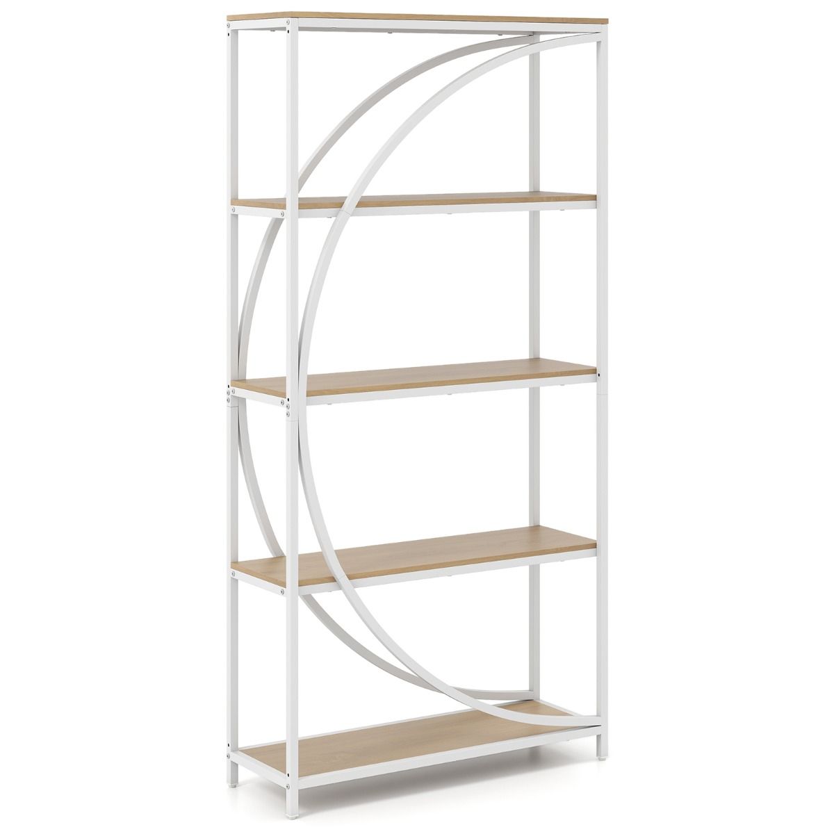 Coast Bücherregal – geometrisches Design – 5 offene Einlegeböden – weiß und naturfarben