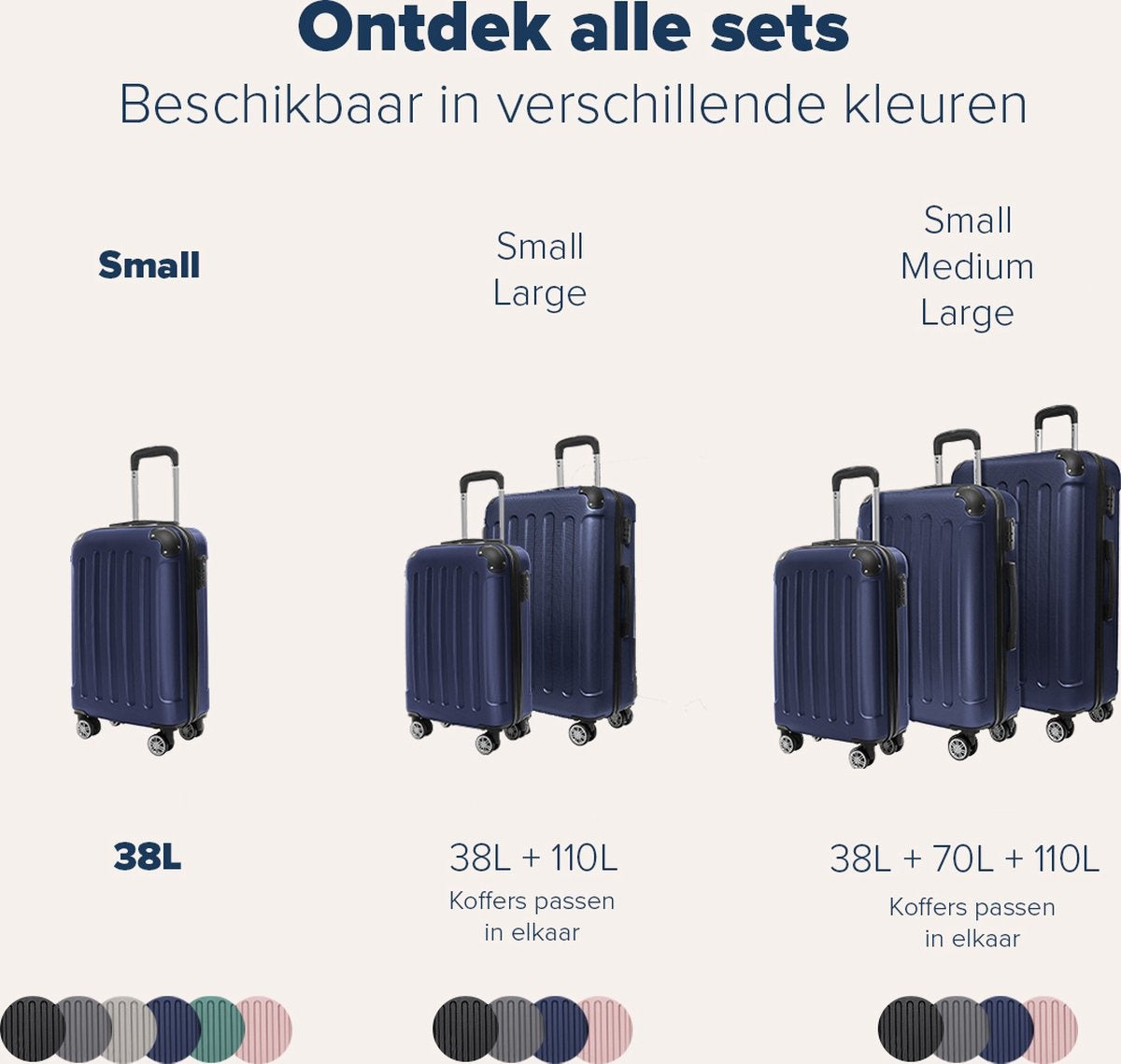 TRVLMORE Handgepäck Koffer mit Rädern - Zahlenschloss - 54x36x20cm - 38L - Dunkelblau