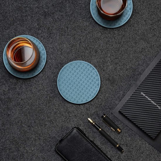 Castagnola Silikon-Untersetzer - Untersetzer für Gläser - Design-Untersetzer mit Halter - Untersetzer-Set - Anti-Rutsch - 14er-Set - Grün