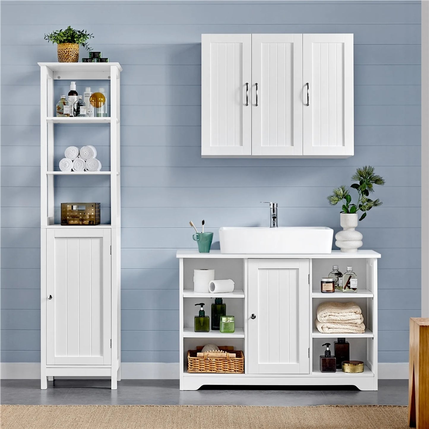 Yaheetech Waschtischmöbel mit verstellbaren Einlegeböden - ausgestattet mit Siphonaussparung und offenen Seitenfächern und Schranktür - für Bad und Toilette - Weiß Mdf - 90 x 30 x 60 cm