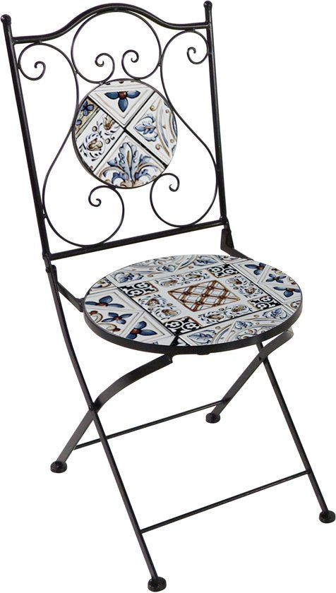 AXI Amélie Bistro-Stühle – Zusammenklappbar – Hellblau – Zusammenklappbare Gartenstühle aus Metall – Hohe Rückenlehne – 2er-Set – Mosaik-Optik – Mit Keramikfliesen eingelegt – 150 kg Tragkraft – Garten, Terrasse oder Balkon