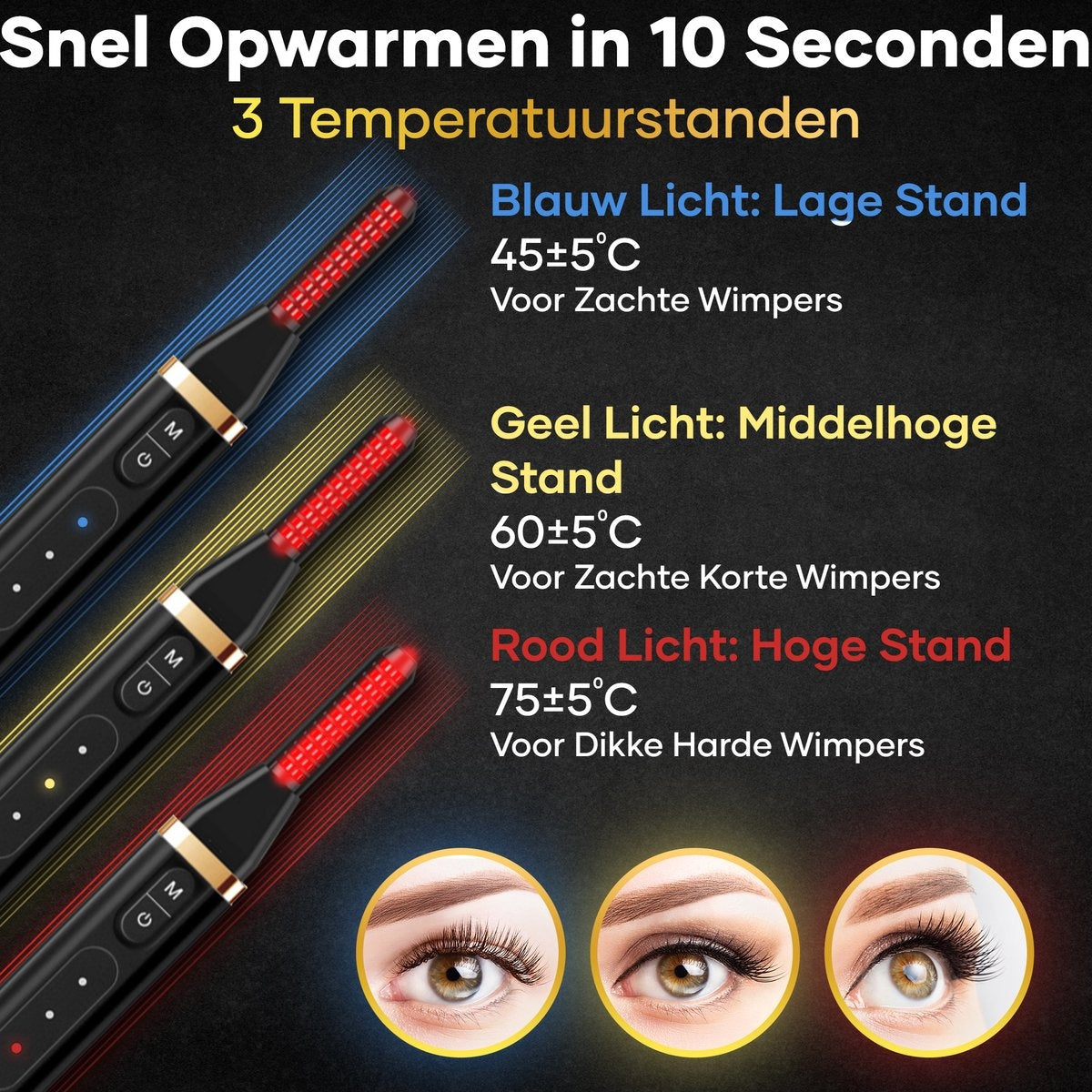 MoreWomen Wimpernzange - Elektrisch - Beheizbar - 3 Stufen - 24-Stunden-Ergebnis - Inkl. Wimpernbürste