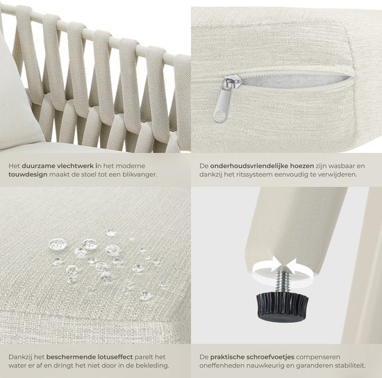 tectake® Gartenstuhl Lugano – Liegestuhl mit Aluminiumgestell – Gartenstuhl im Seil-Design – Garten-Sessel mit dicken Kissen – Für Garten oder Balkon – Terrassenstuhl – UV- und witterungsbeständig – Anthrazit