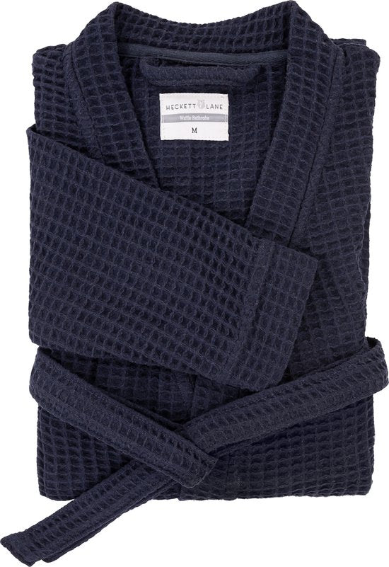 Heckettlane Bademantel Waffel - Morgenmantel für Damen und Herren - XL - Morgenmantel aus Baumwolle - Geeignet für die Sauna - Blau