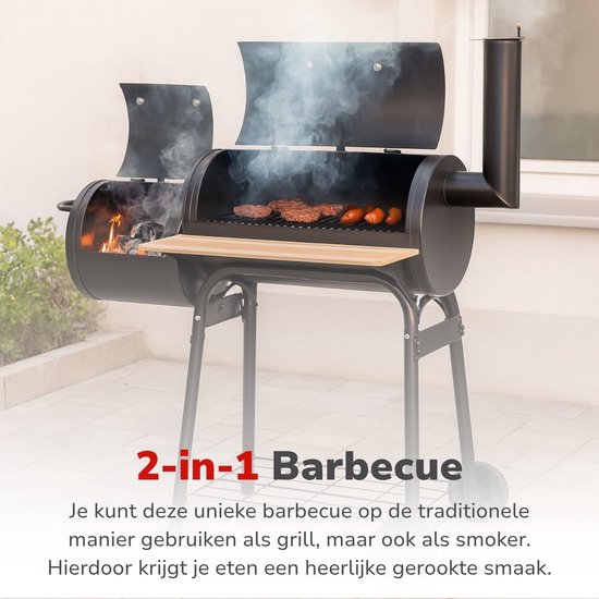 alpina Smoker Barbecue - BBQ Smoker - mit separatem Räucherofen - Verstellbarer Kamin - 104 x 58 x 114 cm
